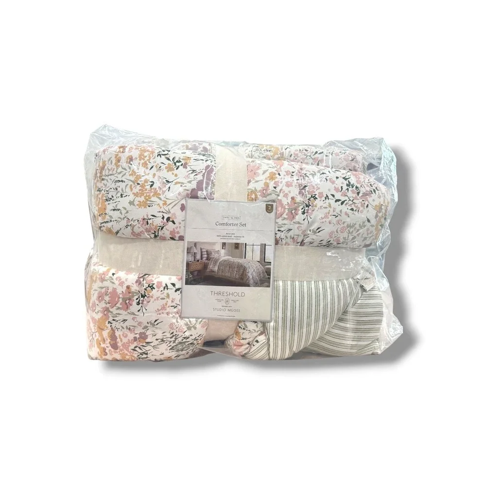 Twin/Twin XL Reversible‎ Floral & Stripe Comforter Set - Threshold Studio McGee